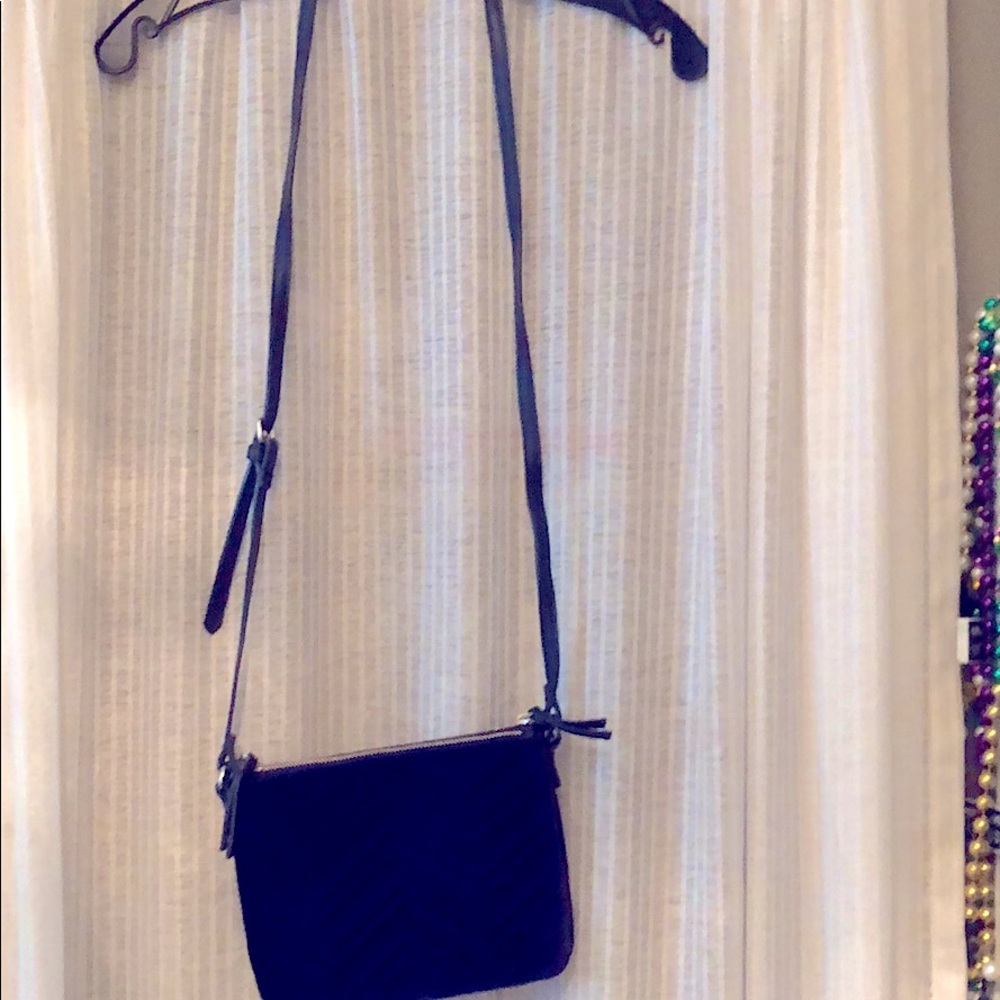 Navy Blue Old Navy Velvet Purse with Chevron Print